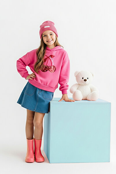 TRENDYOLKIDS Πλεκτό φούτερ για κορίτσια με ροζ παγιέτες TKDAW26SW00052