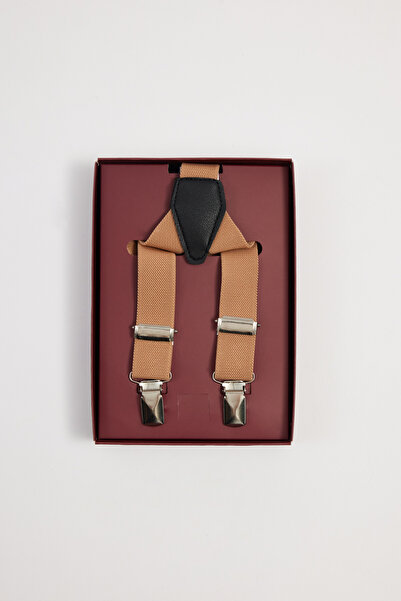 Tudors Erkek Düz Ince Kahverengi Pantolon Askısı