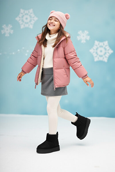 DARK SEER Детски DS Oggo C. Черни момичешки ботуши с кожена подплата, ежедневни обувки, маратонки