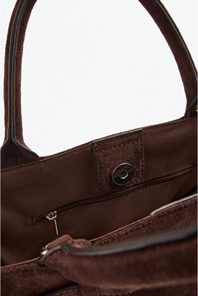 LEFTIES Women's Faux Suede City Bag with Belt Detail