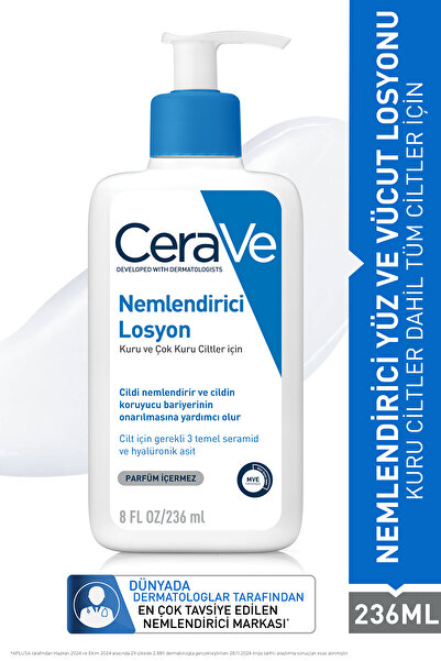 CeraVe Seramid ve Hyalüronik Asit içeren Nemlendirici Yüz ve Vücut Losyonu 236 ml