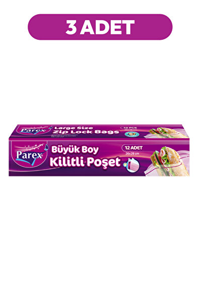 Parex Kilitli Buzdolabı Poşet Büyük Boy 12'li 26 x 28 cm Üçlü Set