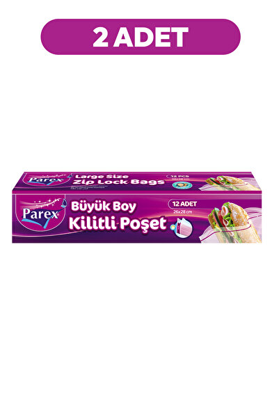 Parex Kilitli Buzdolabı Poşet Büyük Boy 12'li 26 x 28 cm İkili Set