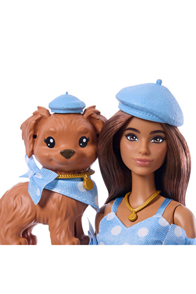 Barbie Uyumlu Dostlar Kahverengi Saçlı Bebek ve Köpekçiği JFP38