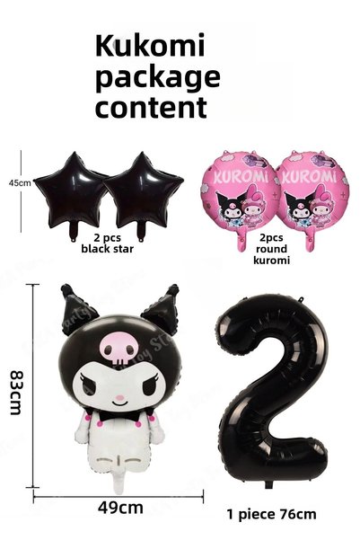 PARTİAVM 2 Year Old Kuromi Balloon Set Birthday Balloon Set Black Number Star Helium Compatible Flying Balloon