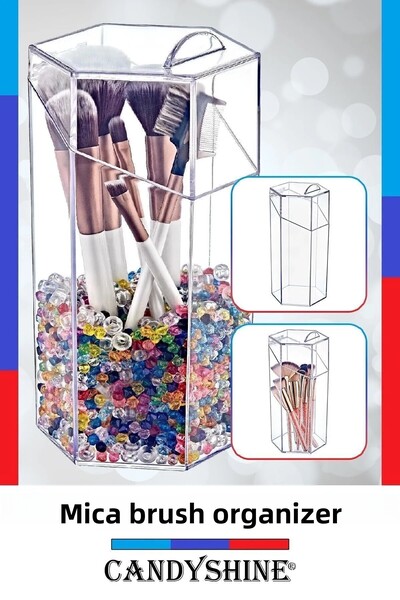 CandyShine Perie Premium Mica - Cu capac, Organizator de machiaj, Cutie de bi...