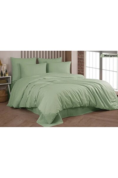 FAMİLYA TEKSTİL طقم غطاء لحاف مزدوج فاخر من قطن الساتان بنسبة 100% - أخضر