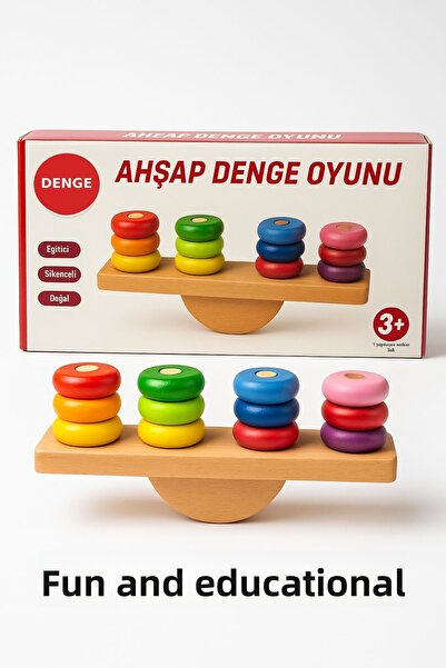 TOYFEST Wooden Balance Game – Educational Motor Skill and Coordination Developer with Colored Rings