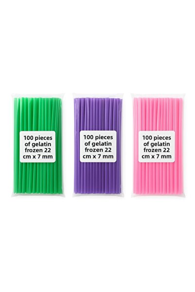 KOLİTÜRK 300 قطعة من شفاطات الجيلاتين المجمدة الملونة مقاس 22 سم 7 مم، 100 قطعة وردية، 100 قطعة بنفسجية، 100 قطعة خضراء