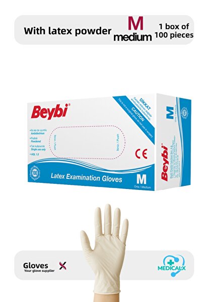 Beybi قفازات لاتكس بودره متعددة الأغراض للاستعمال مرة واحدة عدد 100 قطعة مقاس...