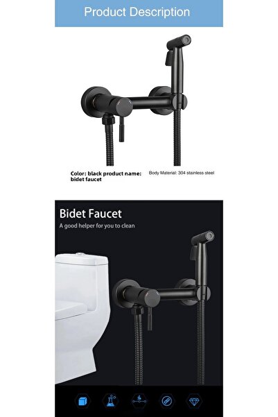 OEM Bathroom Toilet Bidet Pressurized Sprayer Bidet Faucet with Double Water Inlet Black Imported 7 Years Warranty
