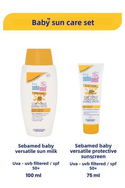 Sebamed Baby مجموعة العناية بالشمس للأطفال SPF 50+ - حليب الشمس متعدد الاستخدامات 100 مل وكريم الشمس 75 مل
