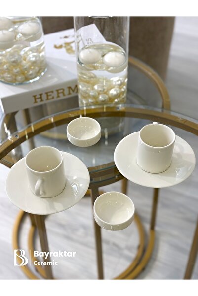 Bayraktar Seramik Set of 2 Porcelain Turkish Coffee Cups 90 ml & 6 cm Turkish Delight Bowls