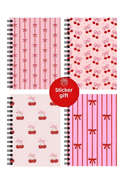 Minnoş مجموعة من 80 ورقة مكونة من 4 دفاتر - دفتر مدرسي، دفاتر مفهومية حلزونية - دفتر ملاحظات