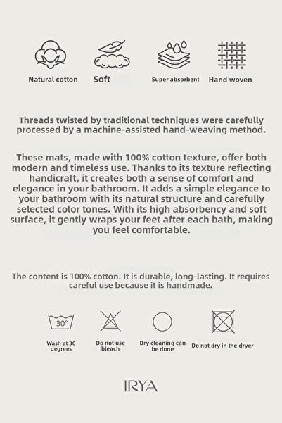 İrya Togo 2-Piece Set Bath Mat 100% Cotton 40X60 + 60X90 Ecru