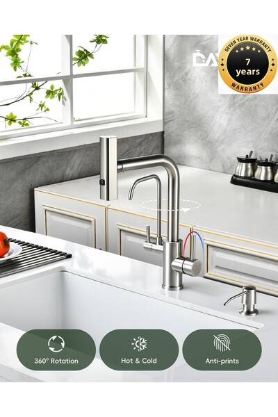 OEM Kitchen sink faucet dual flow water purification outlet with spiral and fountain 7 year warranty imported nickel