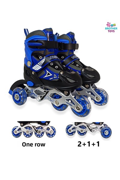 Brother Toys Children's Roller Skates with Bag and Lighted Numbers, Adjustable Size, Single Row and 2+1+1 Wheel Skates, Pink, Red, Blue