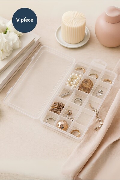 HOMİNG Clear Mini Jewelry Box - 4 Pcs, 15 Compartments Organizer