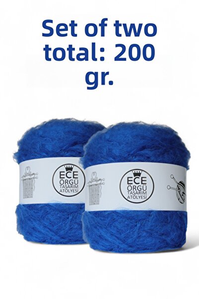 Ece Örgü Tasarım Atölyesi Синя, пухкава, мохерна прежда за плетене (200 г)