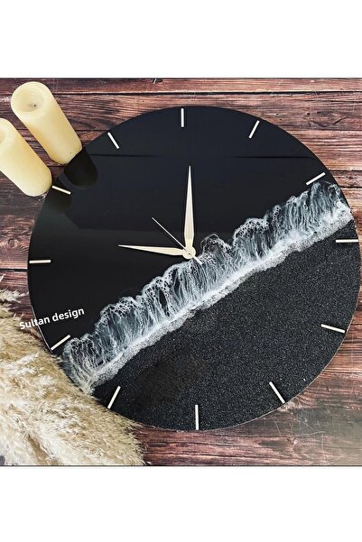 Sultan Tasarım Κομψό ρολόι τοίχου με εποξειδικό σχέδιο 40 cm - διάμετρος 40 cm