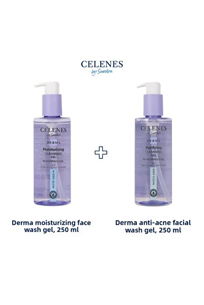 celenes by sweden مجموعة جل غسول الوجه المرطب والمضاد للشيخوخة من ديرما، عبوتين