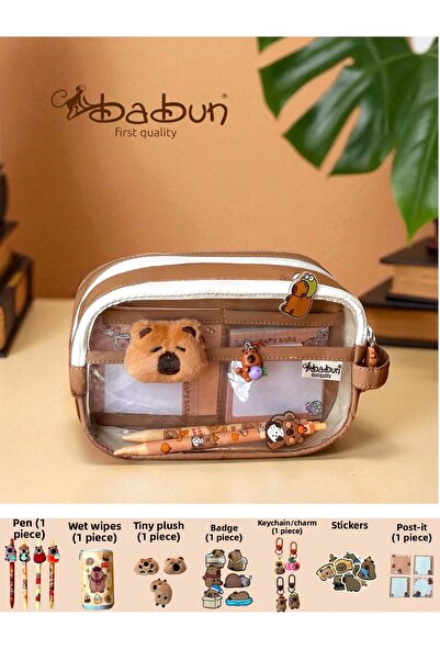 BABUN Μεγάλο φαρδύ Capybara Capibara Animal 8 τεμαχίων Σετ μολυβοθήκη Μολύβι Μακιγιάζ Τσάντα Capybara