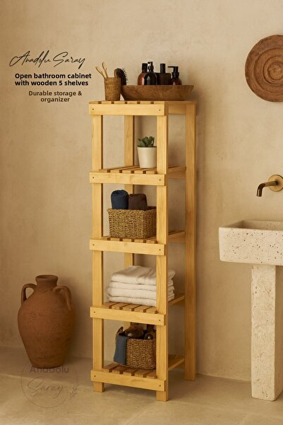 Anadolu Saray Dulap de baie deschis din lemn cu 5 rafturi |   Raft organizato...