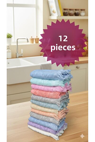 FAMİLYA TEKSTİL 12 Pieces 30X50 cm Colorful Kitchen Towels, Drying Cloth, Gif...
