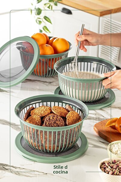Stile Cucina Linea 3 Green 3 Liter Round Leak-proof Cookie and Fruit Storage Set - 3 Pieces