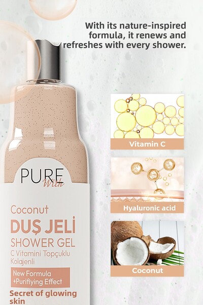 Pure With Vitamin Topçuklu Coconut Extract Moisturizing Shower Gel 400 ml – Natural Refreshing Effect