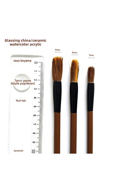 Sanathobi Set de pensule pentru decorarea porțelanului, set de pensule pentru decorarea ceramică, pictură pe ceramică, porțelan, vază, pictură, set de pensule 3 piese