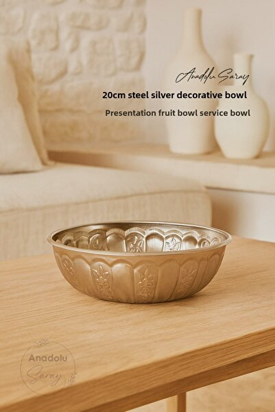Anadolu Saray 20cm Steel Silver Decorative Bowl | Presenting Fruit Bowl & Serving Bowl