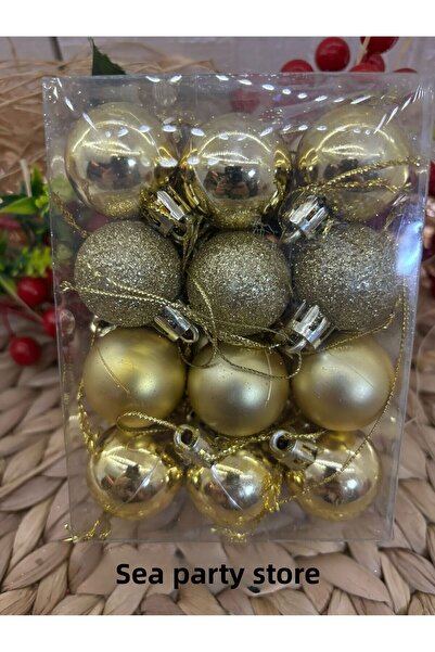 Deniz Party Store Ornament pentru Pom de Anul Nou de 24 de bucăți de culoare aurie - Minge Cici de 3 cm