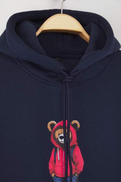 Trendyol Collection Navy Blue Oversize/Wide Cut Hooded Fleece/Warm Cotton Unisex Sweatshirt Tmnaw22Sw1462
