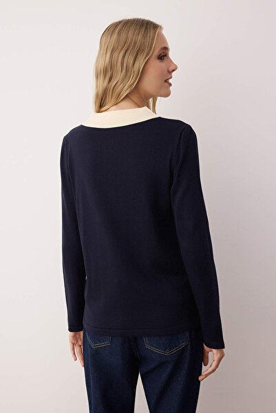 Trendyol Collection Navy Blue Polo Collar Button Detailed Sweater Sweater Twoaw26Kz00196