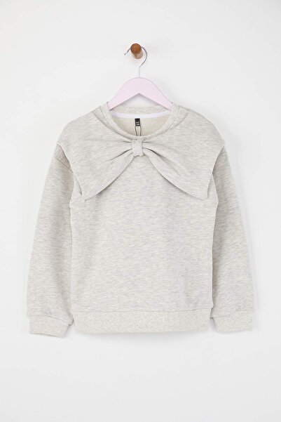 TRENDYOLKIDS سترة كار ميلانج القطنية ذات الرقبة الدائرية ذات الحجم الكبير المحبوكة للفتيات TKDAW26SW00022