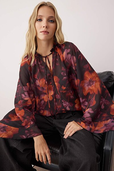 Trendyol Collection Πολύχρωμη-Καφέ ημιδιαφανής υφαντή μπλούζα TWOAW26BZ00054