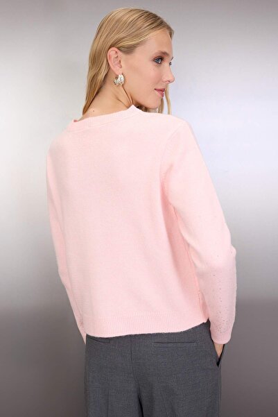 Trendyol Collection Powder Soft Textured Stone Embroidered Knitwear Cardigan Twoaw26Hi00247