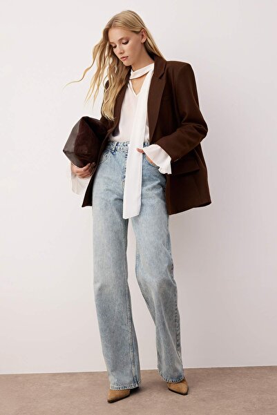 Trendyol Collection Blugi albaștri cu talie înaltă și picioare largi TWOAW26JE00079