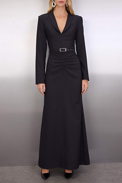 Trendyol Collection Black Belted Woven Finike Maxi Evening Dress & Graduation Dress Tpraw26Ae00003