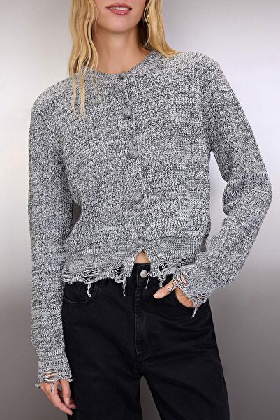 Trendyol Collection Gray Crop Gradient Knitwear Cardigan Twoaw26Hi00231