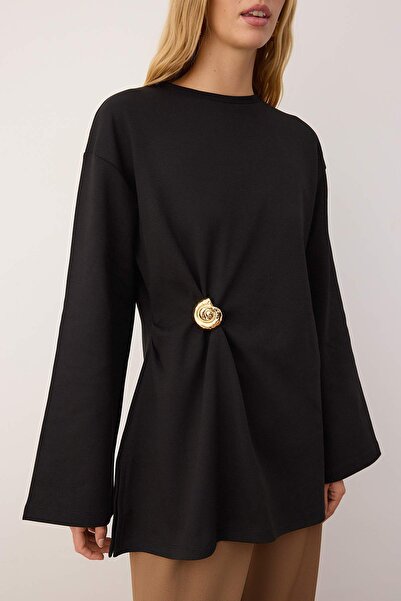 Trendyol Modest Black Soft Fabric Buckle Detailed Knitted Tunic Tctaw26Uk00000
