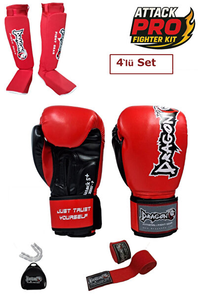 Dragondo Dragon Attack 5 Plus Profesyonel Boks Eldiveni 4'lü Set Boks Eldiveni Kaval Koruyucu Bandaj Dişlik