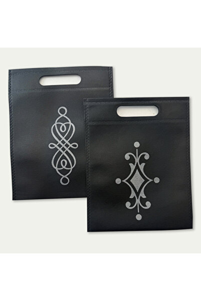 gandar 20x25 Cm 100'lü Paket El Geçmeli 100 Gr. Nonwoven Ultrasonik Tela Bez Çanta - Siyah