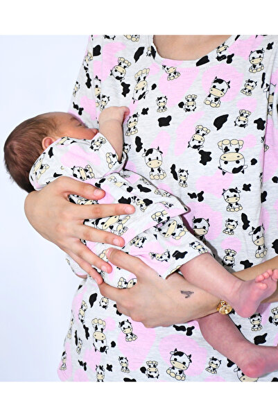 Drop Kids ANNE BEBEK PİJAMA TAKIMI KOMBİN İNEK DESEN KISAKOL ŞORT (TEK TEK SATILMAKTADIR)