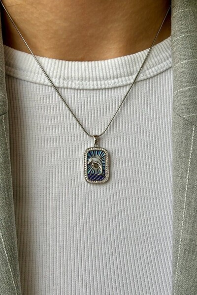 Lynare 316L الصلب الفضة الأزرق المينا دولفين التارو قلادة