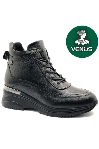 Venüs Rıbes Genuine Leather Non-Slip Padding Sole Orthopedic Women's Boots Black