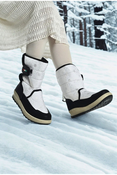 Moda Lime High-sole White Patterned Waterproof Children's Winter Boots