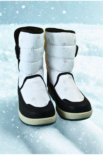 Moda Lime Cizme de iarnă pentru copii impermeabile cu model alb cu talpă înaltă
