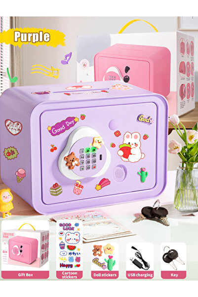 Choice ألعاب حصالة صغيرة للأطفال على شكل أرجواني، يمكن فتحها بكلمة مرور، صندو...